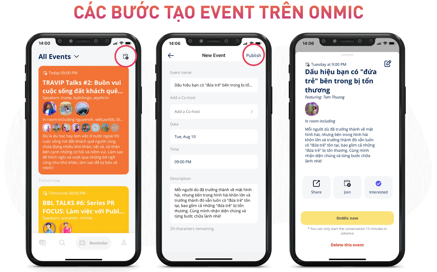 Các bước để tạo event trên OnMic